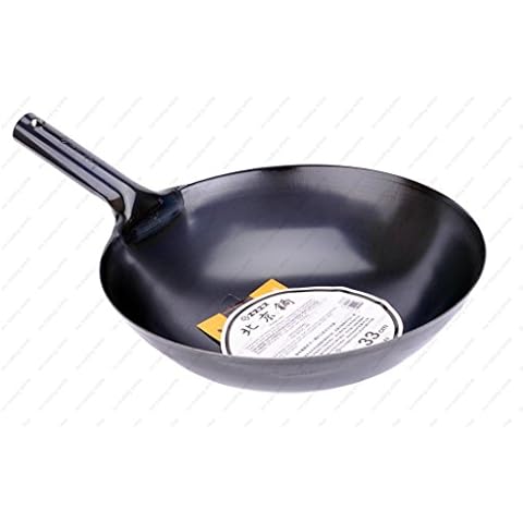 M.V. Trading JPIW30 Japanese Iron Pow Wok Heavy Duty Iron with Commercial Grade Handle, 30cm (11-Inches) Cover