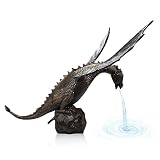 Jorzer Fuentes de Patio Fuentes de dragón Antiguo Resin Estatua de jardín Dragón con Escultura de jardín simulada de Bomba Fuente de Agua Interior para Jardines, Patios, Estanque de 11.42 Pulgadas