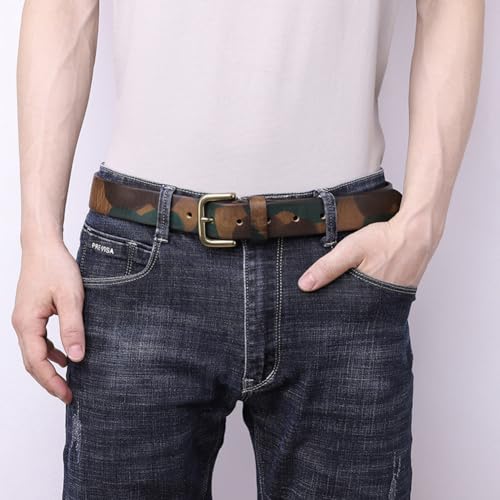 HAORUN Men Genuine Leather Camouflage Belt Military Style Casual Jean Belt with Brass Buckle4