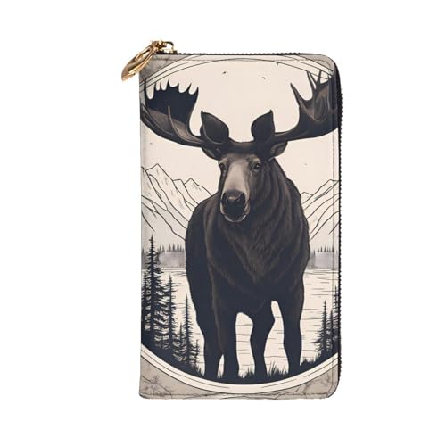 Moose Bear Deer Picture Leather Long Clutch Wallet for Fashionable Girls and Women - Durable, Stylish, and Functional, Black, One Size2
