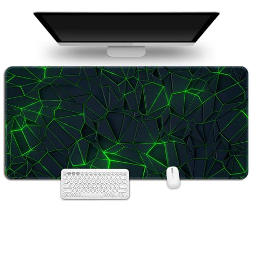 Treer Künstlerische Geometrie-Serie Gaming Mauspad, Mousepad mit Vernähte Kanten, Mauspad L/XL/XXL, rutschfeste Gummibasis Mousepad Gaming, Mauspad Groß (Grün,900x400mm)