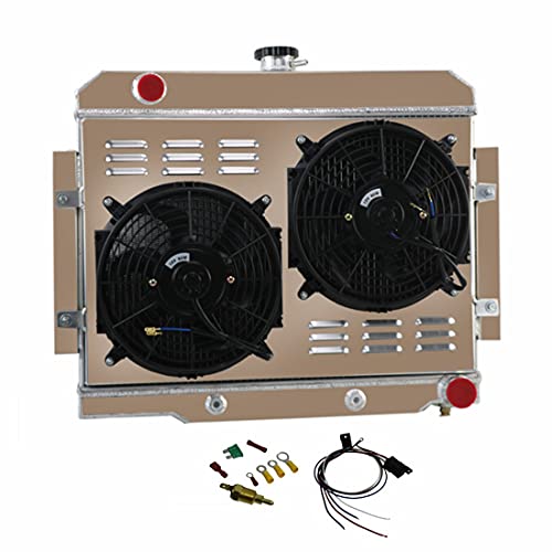 Kamashaa Motor 4 Row Full Aluminum Radiator & Fan Shroud & Thermostat Relay Kit Compatible for 72-86 Jeep CJ5 CJ6 CJ7 w/CHEV V8 Swap AT MT
