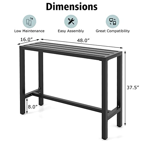 image for COSTWAY Outdoor Bar Table 48-inch Wide, Narrow Counter Height Dining T
