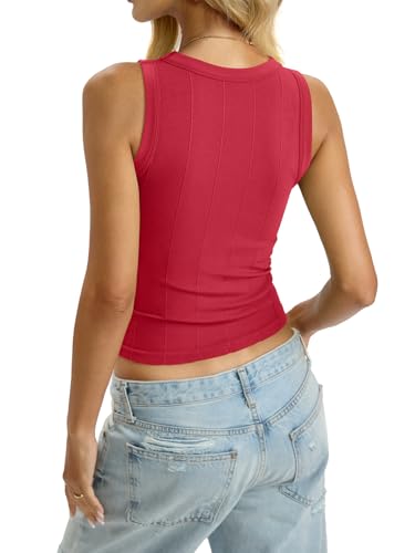 Image of EasyGala Womens Ribbed Seamless Tank Knit Crew Neck Shirt Summer Fitted Sleeveless Top Casual Basic High Neck Clothes