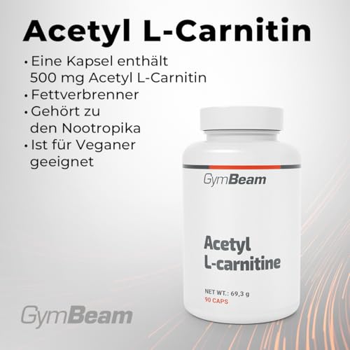 GymBeam Acetyl L-Carnitin (Kapseln) - 500 mg pro Tagesdosis, veganer Fatburner, Nootropikum, unterstützt Fettverbrennung & Energiegewinnung, 90 caps