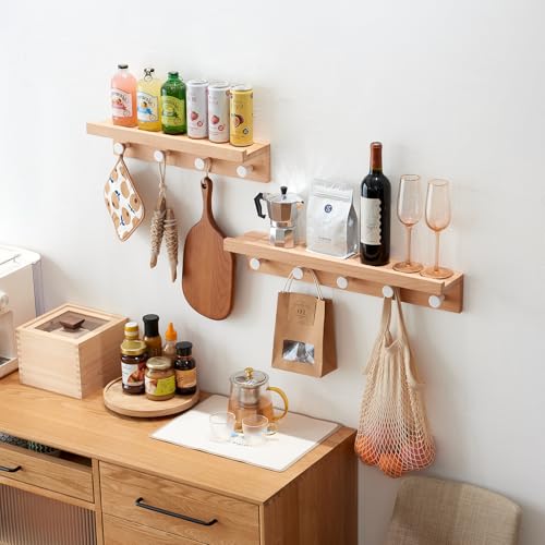 TREOAKWIS Estante flotante con ganchos para chaquetas, bufandas y bolsos, perchero de madera para entrada, sala de estar y dormitorio - imagen 4