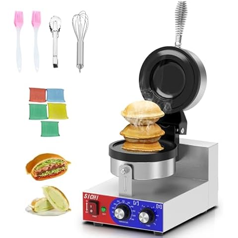 SICHI Ufo Burger Maker Machine - Electric Ufo Burger Machine w/Adjustable Temperature and Timer, Stainless Steel Ice Cream Filling Machine for Industries, Commercial Hamburger Maker Cover