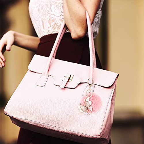 Pretyzoom Butterfly Pom Pom Keychain Artificial Fur Ball Keychain Fluffy Accessories Car Bag Charm Fuzzy Ball Pendant #TOP3