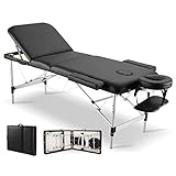 Careboda Massageliege Klappbar Aluminium Massagetisch 3 Zonen 70 cm Breit, Tragbarer Höhenverstellbar Massagebank für Tattoo, Kosmetik, Spa, Salon, Schwarz