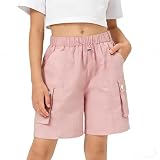 Rolanko Niñas Pantalones Cortos Deporte Activo Cargo Shorts de Verano para Niños Running Gimnasio Danza, Rosa, Talla: 11-12 Años/160