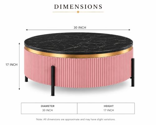 Image of WOODEN SPACE Premium Luxury Nazaara Marble-Top Coffee Table with Iron Legs & PVD Coating | Modern Round Wooden Center Table for Living Room & Entryway (Pink, 30 Inch)