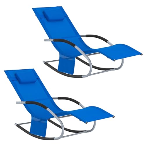 SoBuy Lot de 2 Chaises Longues Transat Pliable Jardin Fer – Bain de Soleil Ergonomique à Bascule Relax – Fauteuil Extérieur Confortable Plage pour...