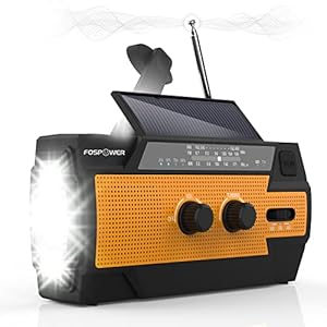 FosPower Draagbare radio 2000 mAh (model A1) zonne-energie/handslinger/batterijvoeding noodgevallen, zwengelradio, externe batterij met USB-oplaadaansluiting, SOS en LED-zaklamp voor wandelen, buiten