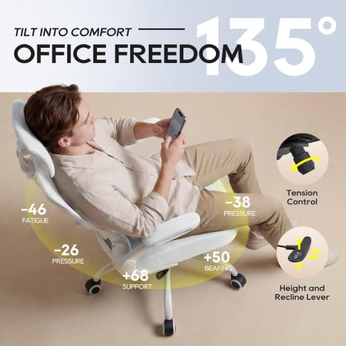 Image of Ergonomic Office Chair for Long Hours, Padded Lumbar Support for Lower Back Relief, 330 lb Capacity, Comfortable Computer Desk Chair for Home Office, Work & Study