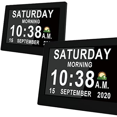 MASSII 7 in+ 8 in Digital Clock with Auto DST and Sun Moon Icons, 20 Alarms Custom Reminders, Calendar Day Date Clock for Seniors Cover