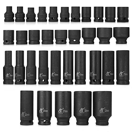 Nisorpa 35pcs Deep Impact Socket Set 6 Point Sockets Spindle Axle Nut Garage Workshop Car Auto Truck Repair Hand Tools 8-32MM