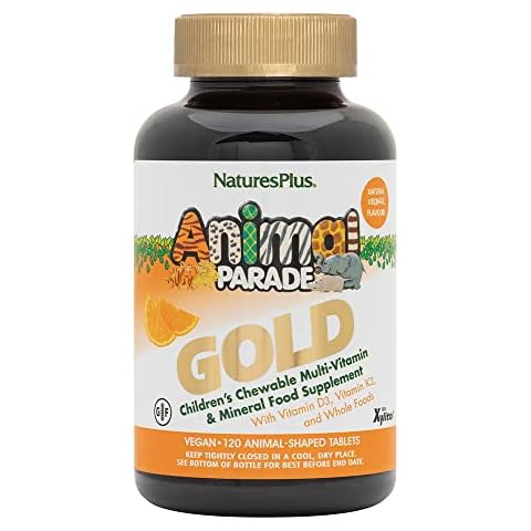 NaturesPlus Animal Parade Source of Life Gold Children’s Multivitamin & Mineral Supplement - Orange Flavour - Chewable Animal Shaped Tablets - Whole Foods, Gluten Free (Orange, 120) Cover