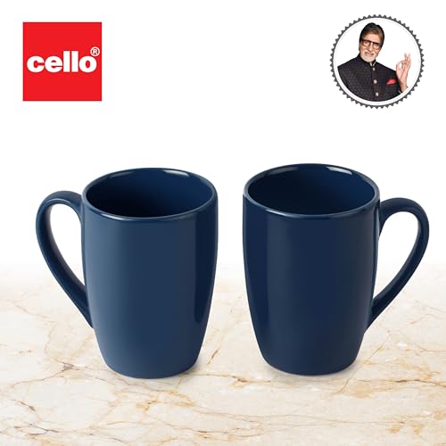 Image of CELLO Magna Mug Set | Microwave & Dishwasher Safe | Porcelain Tea, Coffee Mug Set | Chip Resistant | Ideal for Daily Use & Gifting| Set of 2 | 230ml | Navy Blue