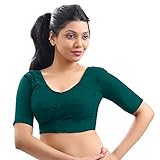 Indian Trendy Pure Cotton Blouse Top Shirt Wedding Choli Saree Skirt Bollywood Indian (L (Fit Bust: 40' to 42'), Teal)