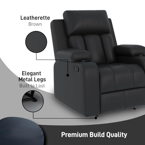 Image of Amazon Brand - Solimo Pinnacle | Single Seater Sofa Recliner | Manual Recliner (Leatherette Black)