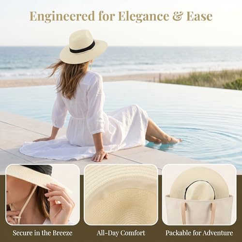 Sombrero de ala ancha plegable para mujer talla M blanco miniatura 5