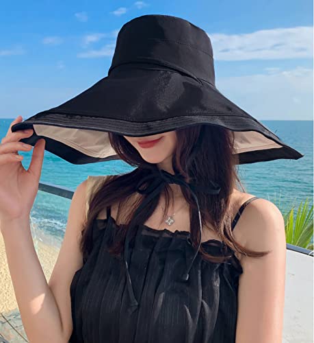 Image of HUAMULAN Women Sun Hat Summer Bucket Beach Boonie Cotton Cap Wide Brim UPF 50