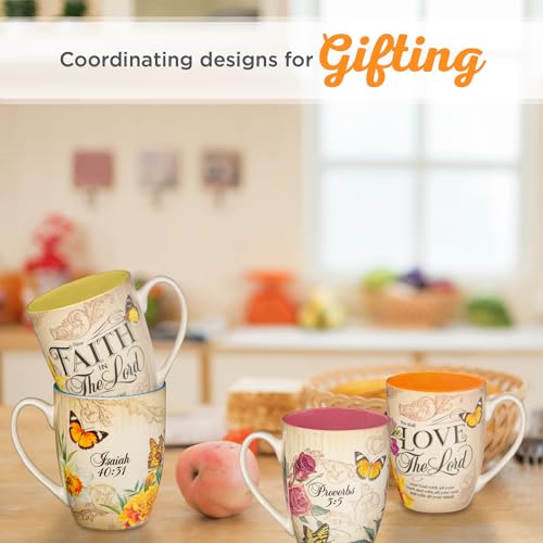 Christian Art Gifts Pink Rose Floral & Yellow Butterfly Ceramic Coffee Mug – 12 oz. Lead-free Inspirational Scripture Coffee and Tea Mug for Women with Bible Verse: Trust in the Lord - Proverbs 3:5 - Image 5