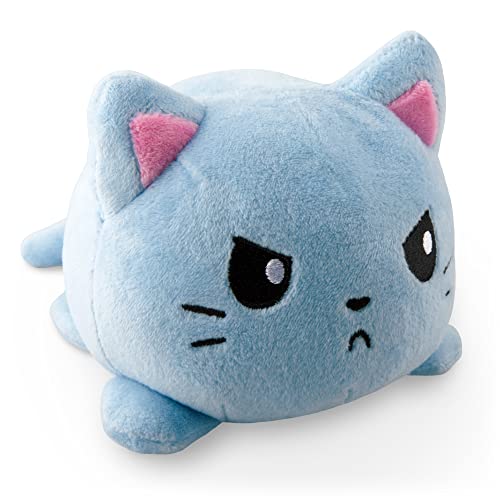 TeeTurtle Reversible Cat Plushie 4-Inch Russian Blue Two-Sided Flip Plush Toy with Embroidered Details - Cute Mini Collectible Plush for Kids, Teens, and Adults