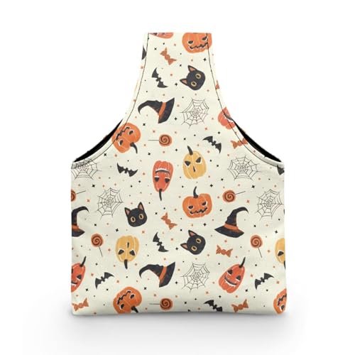 Image of KUIFORTI Halloween Crochet Bag Small Yarn Bags for Crocheting on The Go Crochet Hook Organizer Halloween Decor Knitting Bags Canvas Crochet Bags and Totes, Pumpkin Cat
