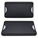 GasSaf Cast Iron Reversible Griddle with Handles, 18 Inch x 10 Inch Big Grill Pan for Stovetop