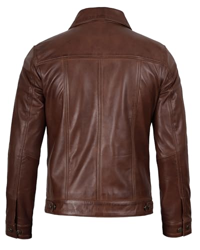 Image of Blingsoul Men's Leather Jacket - Real Full-Grain Lambskin Trucker Jacket for Men