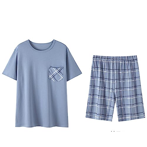 Men's Cotton Short Sleeve Pajamas Sleepwear Adult Casual Shorts & Shirt PJ Set Summer Tee4