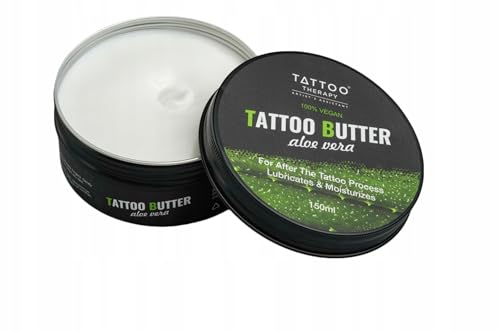 Tattoo Therapy ® - Crema de tatuaje de aloe vera, 150 ml, 100 % natural, hipoalergénica, para tatuajes, mantequilla vegana