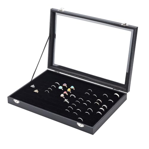 AHANDMAKER Ring-Organizer-Tablett Für Schmuckausstellung, Ringbox Für Damen, 100 Steckplatz, Ringhalter Mit Transparentem Deckel, Samt-Ring-Aufbewahrungsbox Für Schmuck, Schwarz