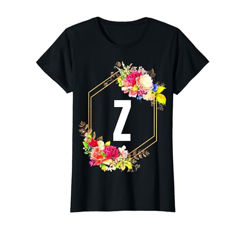 Ropa floral con letra Z para mujeres, niñas y niños Camiseta