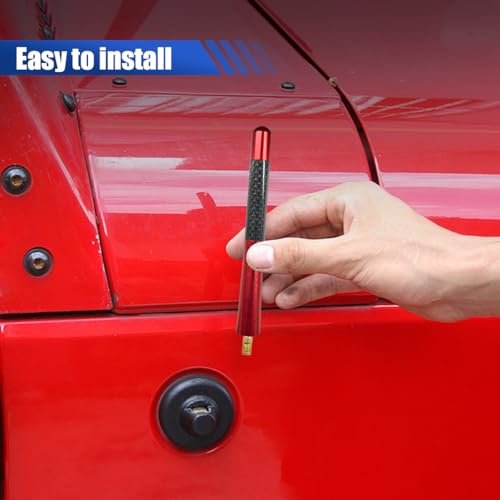 Tuxihapp Carbon Fiber Car Short Antenna, 4.72\" Aluminum Alloy Auto Signal Receiver with 4 Screws & 2 Gaskets, Universal Car Antennas Replacement Accessories for Radio Reception (Red)