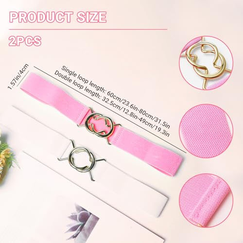 2 Pack Waist Belt For Girls,Elastic Belt For Girls,Metal Buckle Waist Belts For Girl,Belts For Women,Girl Belts For Waist Size 26"-43"(White,Pink)2