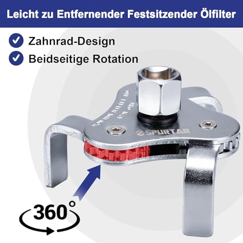 Spurtar Ölfilterschlüssel 3-armig Ölfilter Schlüssel Verstellbares Auto Ölfilter Werkzeug mit Antriebsadapter für Ø 64-116mm Durchmesser Autos, LKW – Zweiwege