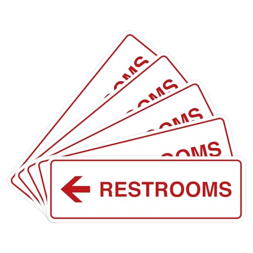 Signs ByLITA Standard Restroom (Left Arrow) Sign (White/Red) - Medium (5 Pack)
