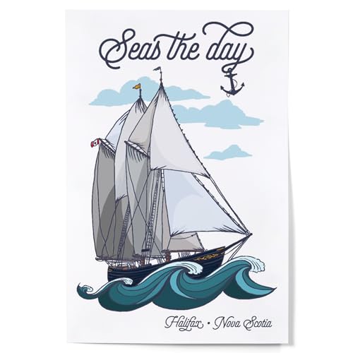 Lantern Press Halifax, Nova Scotia, Seas the Day, Bluenose Schooner, 12x18 Inch Art Print, Home Decor