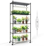 Bstrip Plant Shelf with Grow Lights, 5-Tier Plant Stand with T8 24W Grow Light for Indoor Plants with Wheel, 5000K Full Spectrum LED Plant Light with Timer for Seedling, Seed Starting, 29.5x13.8x59IN