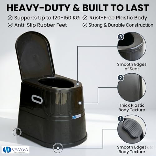 Image of Veayva Heavy Duty Portable Indian Toilet to Western Convertor | Toilet Stool | Toilet Commode for Patients | Indian Commode Stool | Portable Toilet Seat for Adult, Handicap People, BLACK, Plastic