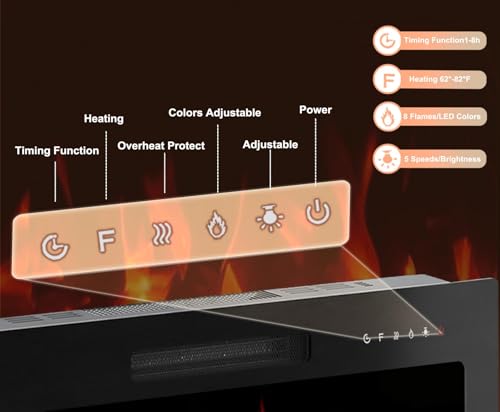 Image of 36 inch Electric Fireplace Insert, Wall Mounted & Recessed Heater, Slim Freestanding Indoor Fireplace with Remote Control, Adjustable Flame Colors & Brightness, Timer, 1400W