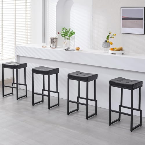 Image of FIRAVOE Bar Stools Set of 4, 28 inch Faux Leather Backless Bar Height Stools