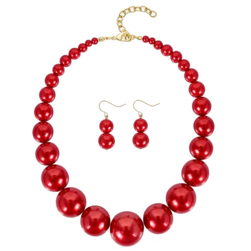 KOSMOS-LI Super Large Style Big Faux Pearl Strand Choker Necklace With Earrings Set Stocking Stuffers