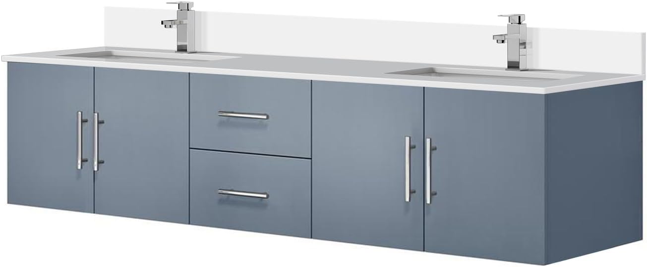 Geneva Bath Vanity Set w/Quartz Top & Faucet Dark Grey/80- Double