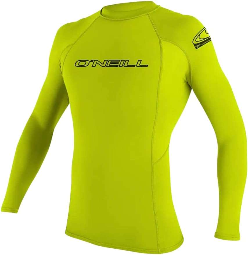 Youth Basic Skins Long Sleeve Rashguard, UPF 50+ Sun and Rash Protection for Surfing and All Outdoor Activities, Lime, 8