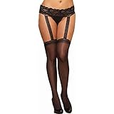 Dreamgirl Sheer Garter Belt Pantyhose, Plus Size, Black