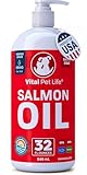 Salmon Oil for Dogs & Cats - Healthy Skin & Coat, Fish Oil, Omega 3 EPA DHA, Liquid Food Supplement for Pets, All Natural, Supports Joint & Bone Health, Natural Allergy & Inflammation Defense, 32 oz