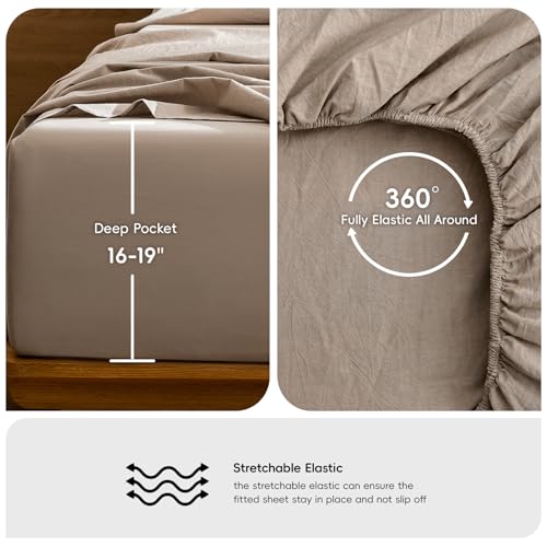 Image of MooMee Sheet Set 100% Washed Cotton Linen-Like Extra Deep Pocket Queen | Relaxed Linen-like Texture. Soft, Breathable & Lightweight Comfort. 15-19 inch Extra Deep Pocket with All-around Elastic